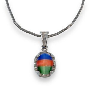 Vintage Sterling Silver 925 Mexico Multicolor Cat’s Eye Glass Pendant ONLY